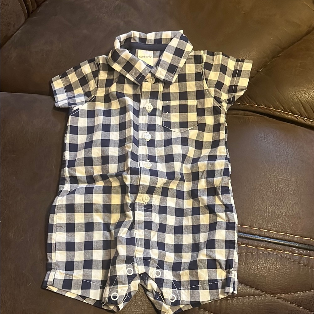 Carter's Navy and White Plaid Baby Romper